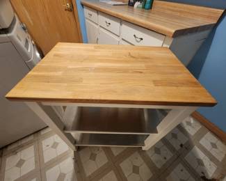 Butcher Block with Stainless Steel Shelves