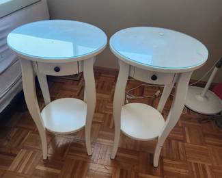 Cute White Round Accent Tables with Glass Protected Tops