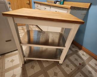 Butcher Block with Stainless Steel Shelves