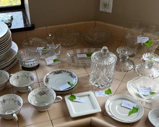 Antique crystal household items, tea sets