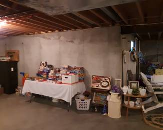 This is the view of the basement right at the foot of the stairs.