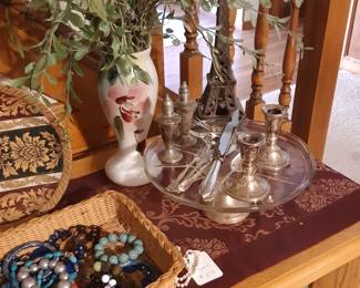 Some sterling silver pieces, salt and pepper,candlesticks, etc.