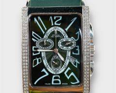 Officina Del Tempo Italy Forest Green Diamond Encrusted Bezel Chronograph Dress Watch Ref. 584

