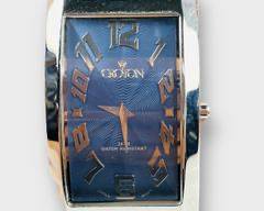 Croton Blue Guilloche Dial Rectangular Quartz Dress Watch
