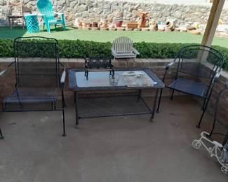 2 metal chairs-26x35 wicker table-24x42x20