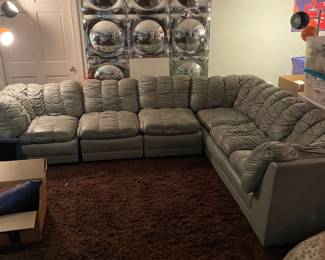 Modern Grey Leather Sectional