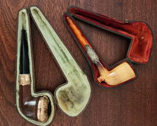 Ornate pipes,  WHC sterling band pipe, and CPF gold plate banded pipe.