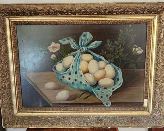 Oil painting of gathered eggs