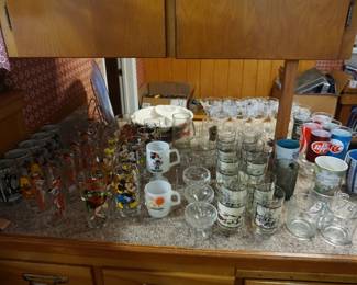 Character glasses, Coke, Dr. Pepper, RC, Pepsi glasses