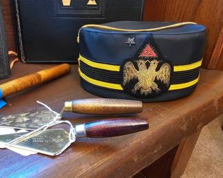 Grand Master Free Mason Hat and Misc. Also have 3 Mason Gold Rings @ Cashier