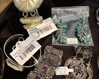 Vtg. Alberto’s Sterling Cuff, Mexican Sterling & Shell Bracelet