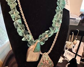 Navajo Sterling Turquoise and Coral Necklace