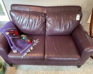 Aubergine Leather Loveseat & Sofa