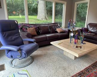 Palliser Lafer Recliner, Aubergine Leather Loveseat & Sofa, Porfirio Sosa Gutierrez Animal, Pepe Santiago Totem Animal