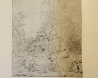 Signed Rembrandt etching: The Rest On The Flight Into Egypt