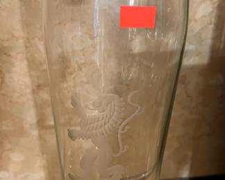 Unusual signed, etched LION vintage cocktail glass shaker