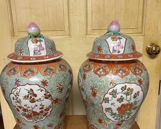 Chinese PAIR Ginger Jar Covered Urns