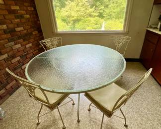 Wrought iron glass, top table and chairs