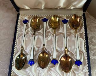 Silver Guilloche  enamel spoons