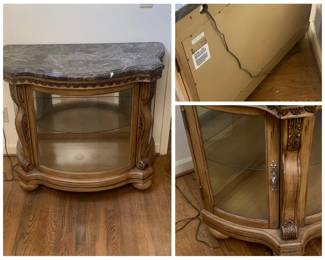 Incredible marble, galss and wood half circle table with interior lights