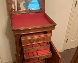 Wood Jewelry Cabinet w/ Mirror, Drawers and Shelves