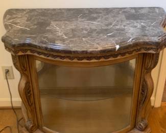 Incredible marble, galss and wood half circle table with interior lights