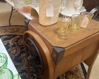 Canary depression glass cream sugar trophy cup