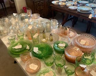 Uranium and vaseline glass and pink depression glass