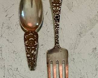 Stiff sterling silver baby spoon & fork