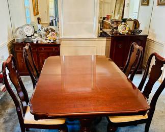Double Pedestal Dining Table with two leaves and custom pads