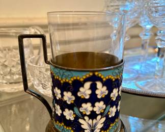 Russian Silver and Enameled teacup holder