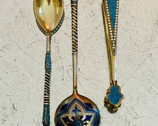 Russian Silver Enameled Serving Pieces.
