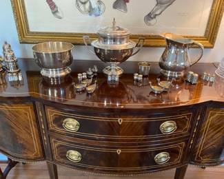 Stickley sideboard and assorted silver.