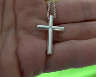 Tiffany Cross with Small Diamond. Sterling silver.