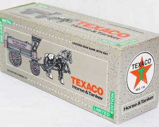 8 - Die-Cast Metal Texaco Horse & Tanker Bank w/ box Locking Coin Bank w/ key Limited Edition Collector's Series #8
