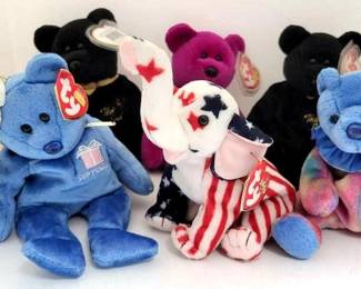 309 - 6 TY Beanie Babies w/ Hologram Tush Tags 2-the end 2-september benies 1-Patriotic Elephant 1-magenta bear
