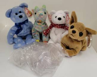 310 - 4 TY Beanie Babies w/ Error Tags lot of plastic tag protectors
