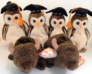 5817 - 4-'97 Wise Owl & 2-'98 Roam Buffalo Beanie Babies w/ error tags
