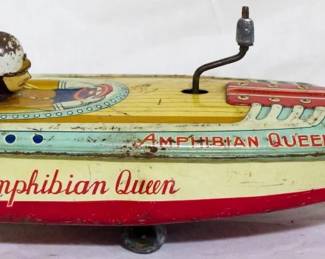 2249 - ALPS Tin Litho Amphibian Queen Boat Toy 2.5x9.5x3.5
