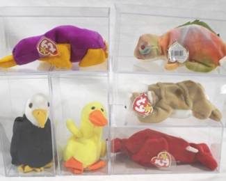 207 - Lot of 6 Beanie Babies with Plastic Cases should be most w/ error tags
