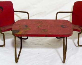 1983 - 3pc 1950s Metal Doll Table & 2 Rockers Bonnet Head Baby stamp
