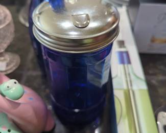 Cobalt blue glass sugar shaker