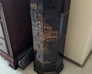 Black lacquer Asian jewelry chest