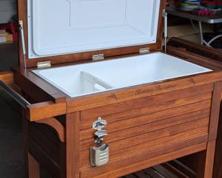 Tommy Bahama Teak Rolling Beverage Cooler Cart