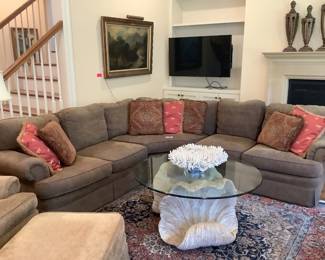 Sherrill Sectional, Shell table, Coral and Home Decor