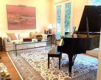 Living Room - Lamar Briggs art, Leon Rosen for Pace coffee table, Oriental Rug, Home decor