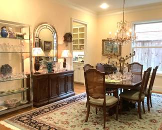 Dining Room - Dining Table, Chairs, Side Cabinet, Oriental Rug, Crystal, Artwork
