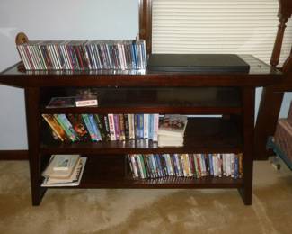 Unique shelves w/glass top & bookshelves..DVDs & CDs
