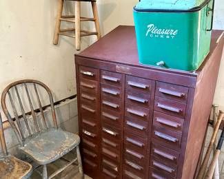 Early - 1900s Hamilton 36 drawer metal cabinet  / antique 