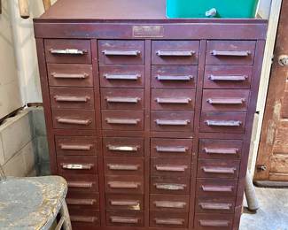 Early - 1900s Hamilton 36 drawer metal cabinet  / antique 